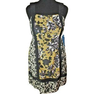 SIMPLY VERA Wang Women's Dress Medium Sleeveless Sheath Yellow Black Floral New